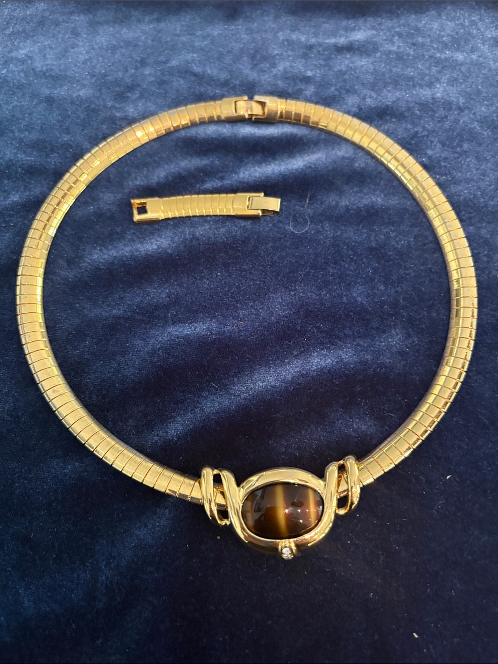 VTG Premier Designs Omega Choker w/ Tiger's Eye Cabochon Slide & Extender